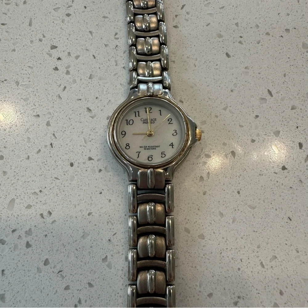 Timex Carriage Indiglo Water Resistant Silver Watch with White Face